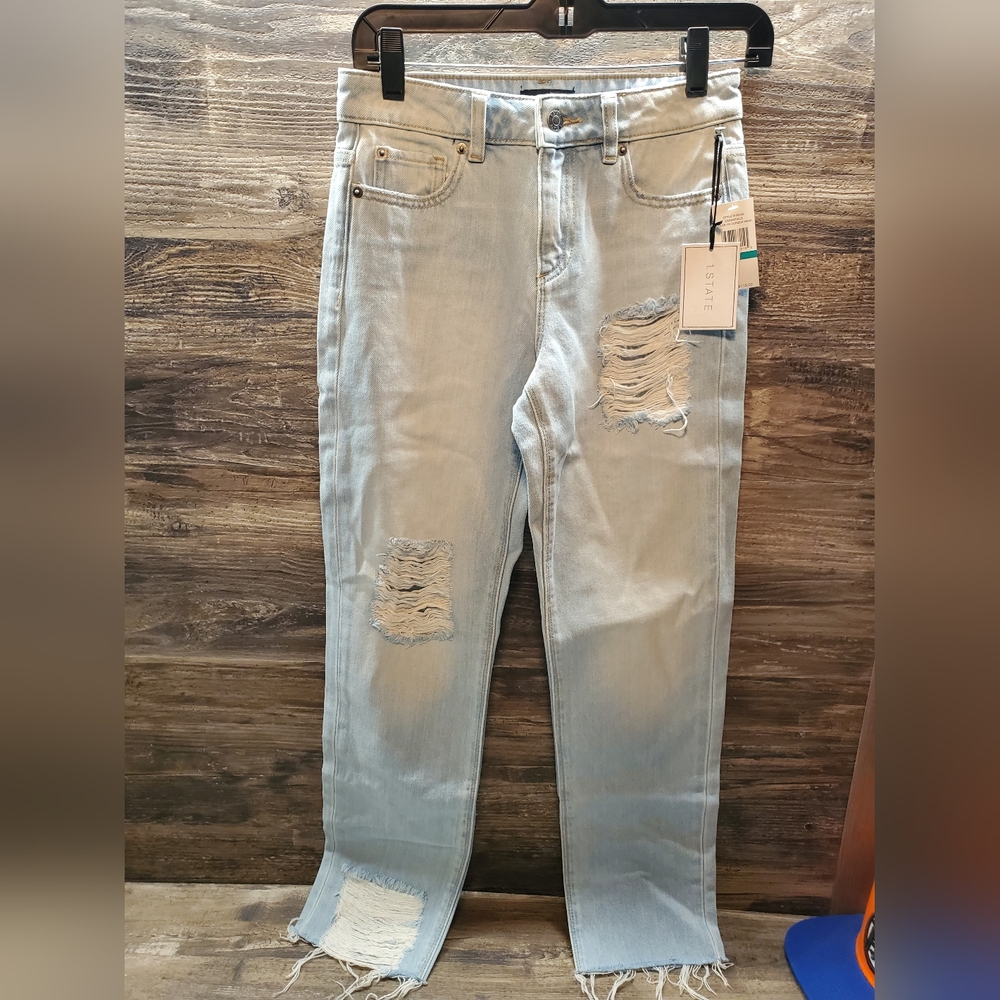 NWT 1. State Essentials Corsica Light Wash Distressed designer Jeans Womens 24